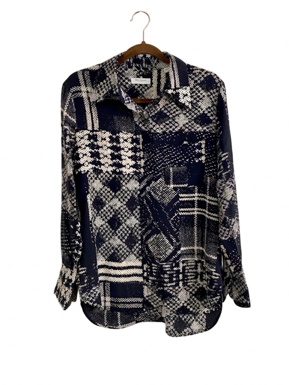 Equipment Femme‎ 100% Silk Abstract Geometric Patchwork Button Down Shirt Small